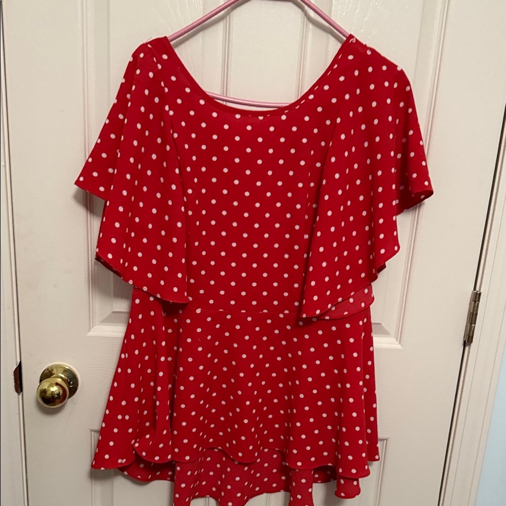 City Chic Red and White Polka Dot Blouse